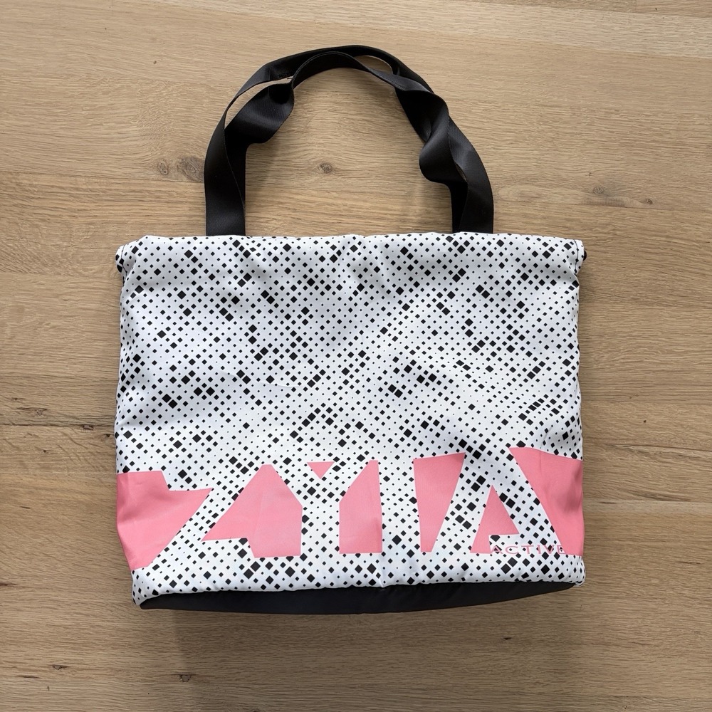 ZYIA Active Pink Gray & Black Cinch Workout Tote Bag Nylon Lightweight Sporty